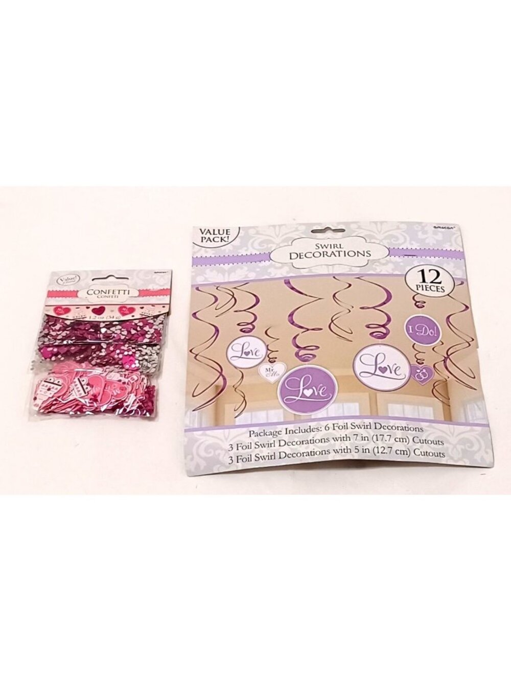 Wedding Decorations Mr & Mrs Decor Set Purple Foil Swirls & Pink Silver Confetti